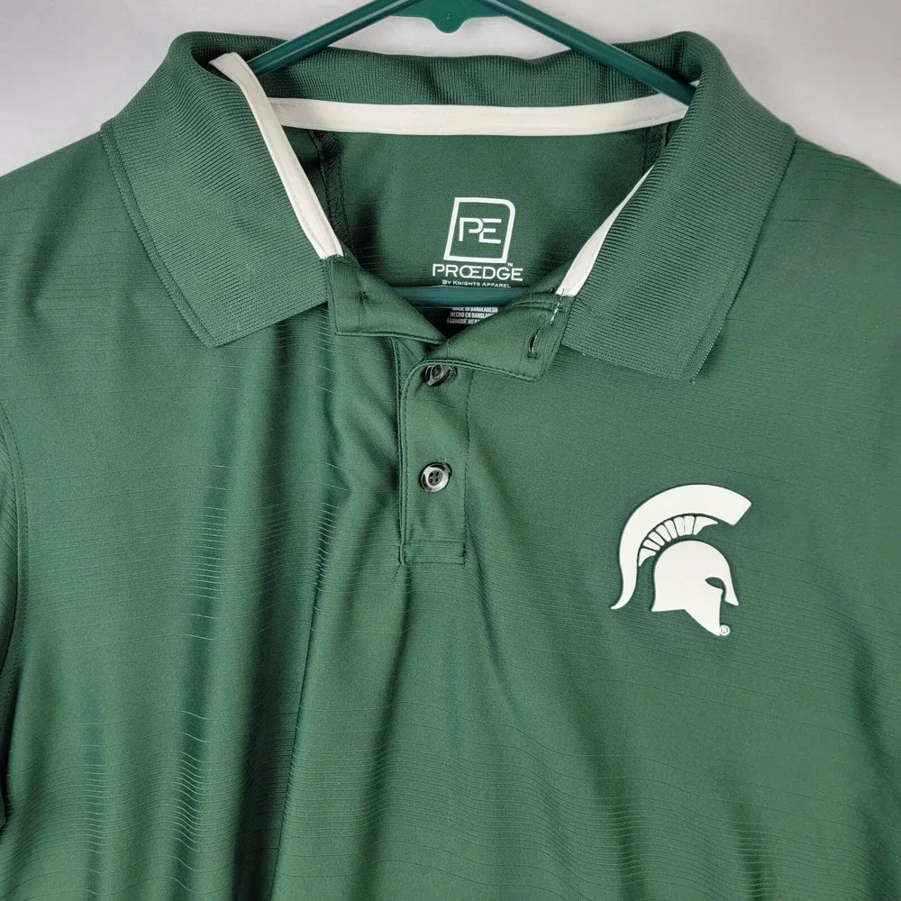 Michigan State Spartans Pro Edge Polo Shirt Mens L Green Short Sleeve NCAA